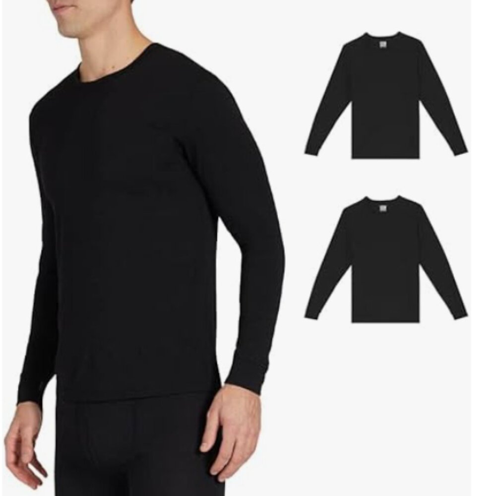 32 Degrees Heat Men’s L 2-Pack Black Performance thermal Long Sleeve CrewNeck